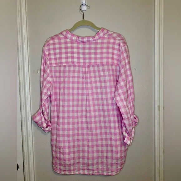 💥BOGO💥 Gap Ling Sleeved Pink and White Checked Linen Tunic - Picture 4 of 9
